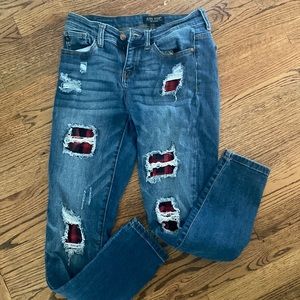 Judy Blue Buffalo Plaid patches -skinny fit jeans size 7 or 28